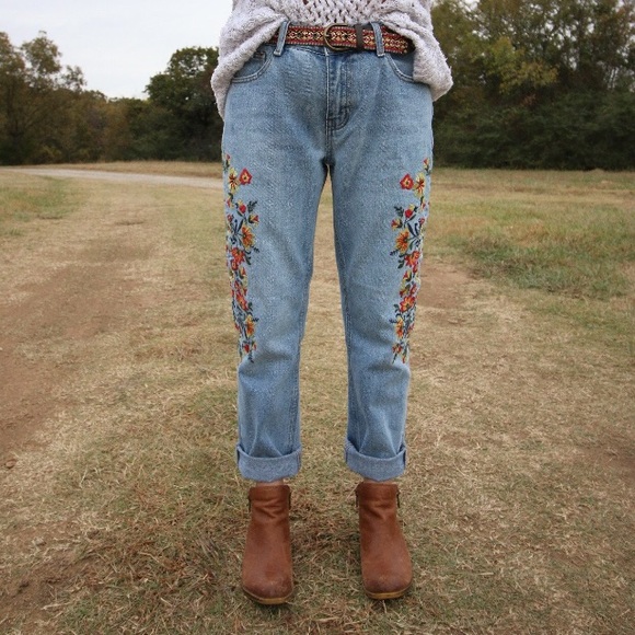 Blu Pepper Denim - Price Drop Floral Embroidered Boyfriend Jeans